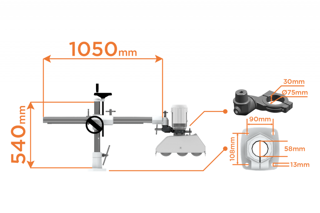 Universele standaard voor aandrijver - horizontale arm 1050 mm, verticale kolom 540 mm